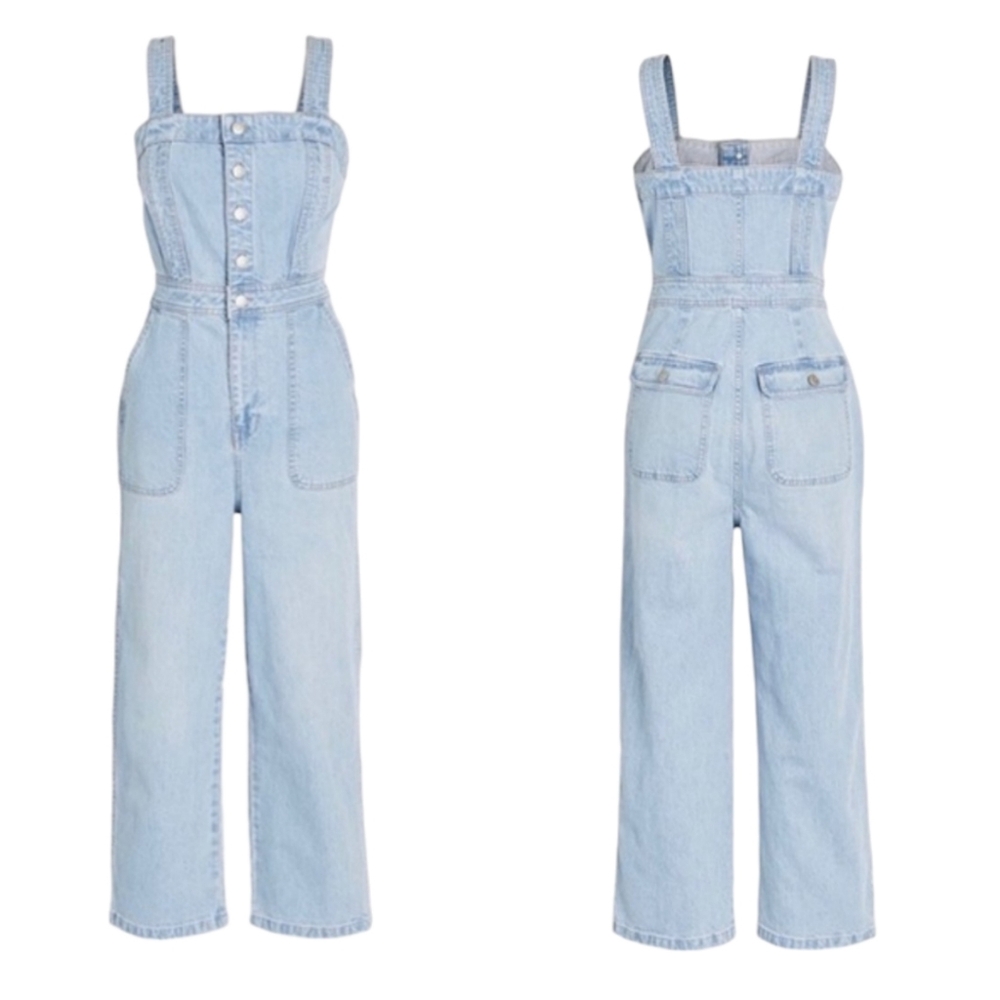 Madewell Denim Jumpsuit Light Wash Wide Leg Button Front Utility Romper J1870 - Picture 4 of 12